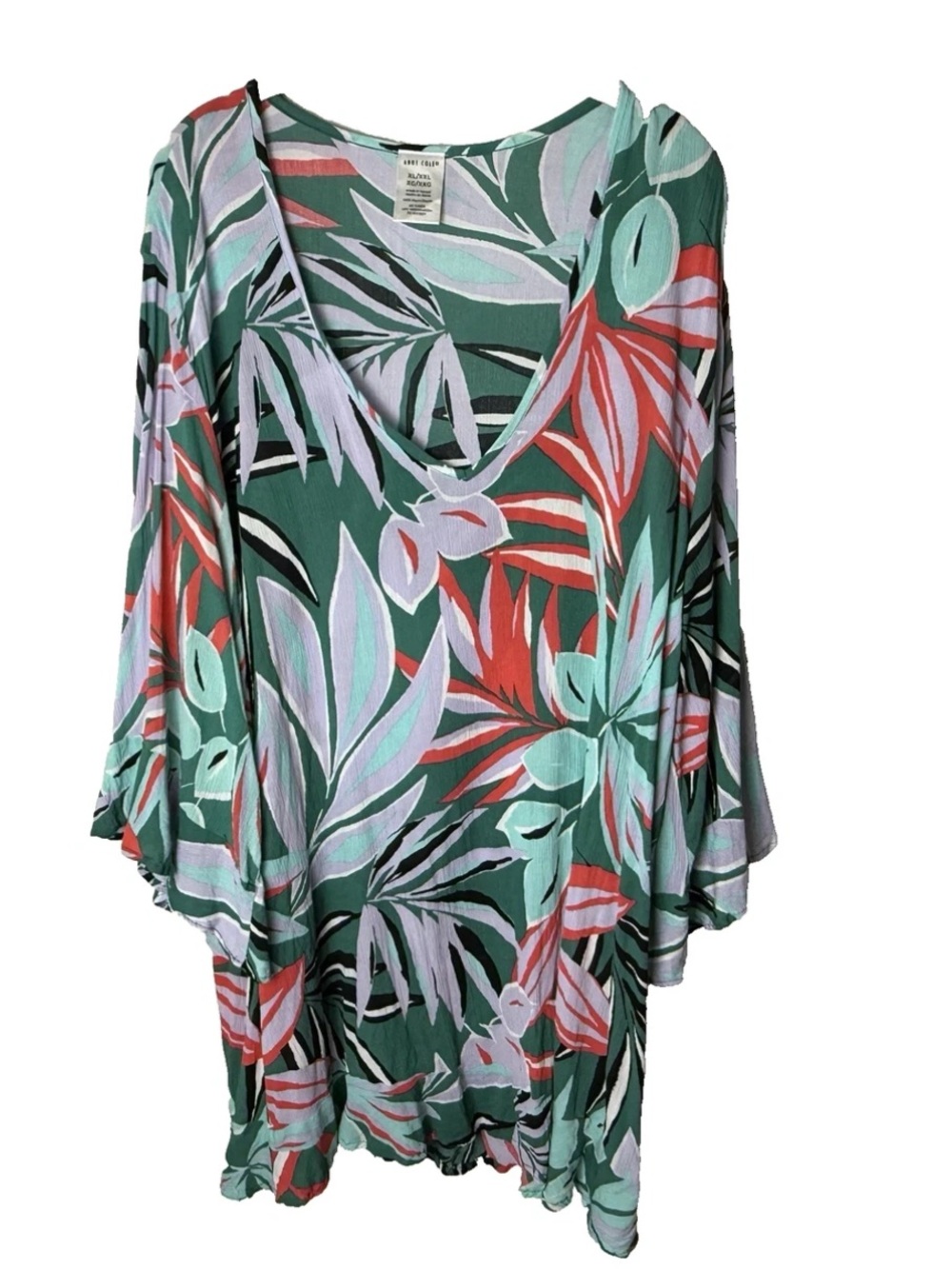Anne Cole Swimsuit Cover Up Size XL XXL 2XL Tropical Floral V-Neck Tunic Ruffle